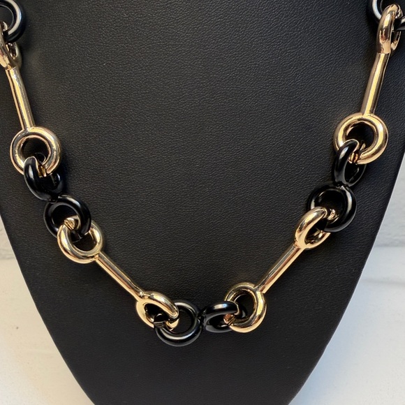 Natasha Accessories link collar necklace set in gold-tone hardware black accent - Picture 4 of 4
